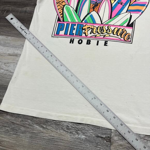 Vintage 1987 Pier Pressure Hobie Heavy White Mens XL Surfer USA Made Pocket Tee - Picture 4 of 13